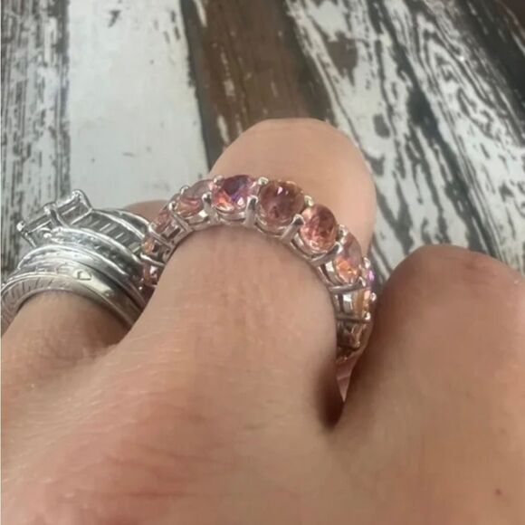 925 Eternity Band *Champagne* Oval Cut Stones Sz 8 - Picture 4 of 8